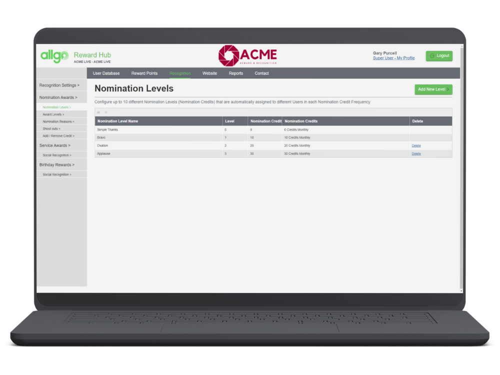 Nomination Credits Configuration